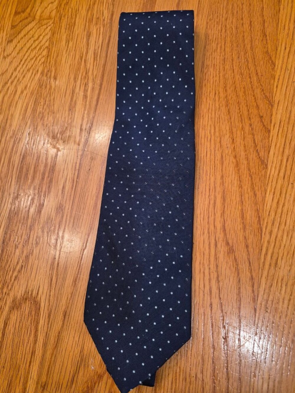 Lauren Ralph Lauren Navy Blue Silk Polka Dot Tie Hand-Finished 58"x3.5"